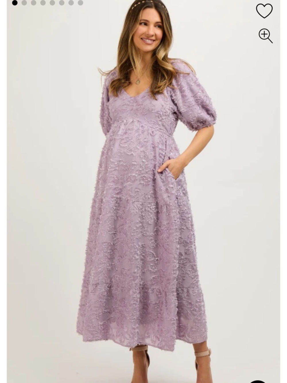 Pinkblush Maternity Lavender Puff-Sleeve Textured Midi Dress